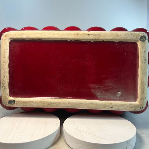 Rare Vtg Aborn G3 Calif Red White Ceramic Scalloped Planter Vase container Gift - Picture 7 of 7